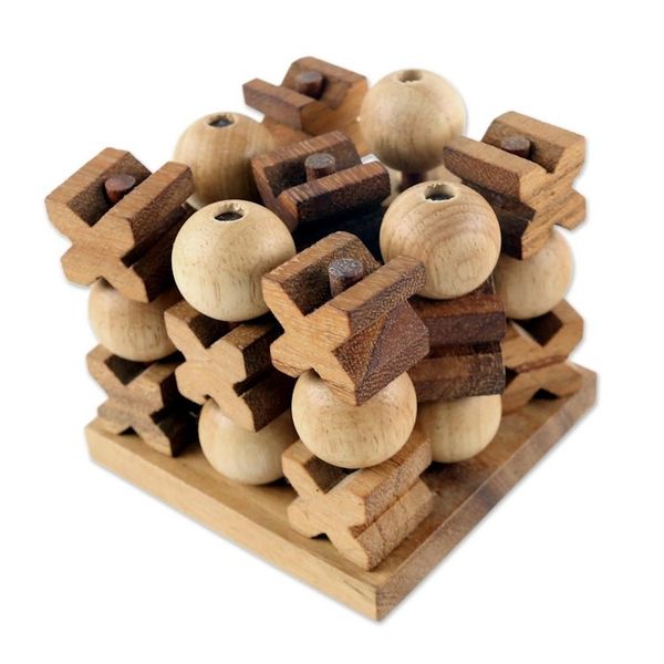 Alternate image for Hand Made Wood Game Tic-Tac-Toe from Thailand 3D Tic-Tac-Toe