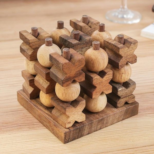 Alternate image for Hand Made Wood Game Tic-Tac-Toe from Thailand 3D Tic-Tac-Toe