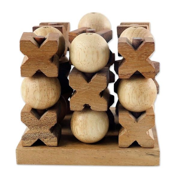 Alternate image for Hand Made Wood Game Tic-Tac-Toe from Thailand 3D Tic-Tac-Toe