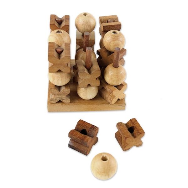 Alternate image for Hand Made Wood Game Tic-Tac-Toe from Thailand 3D Tic-Tac-Toe