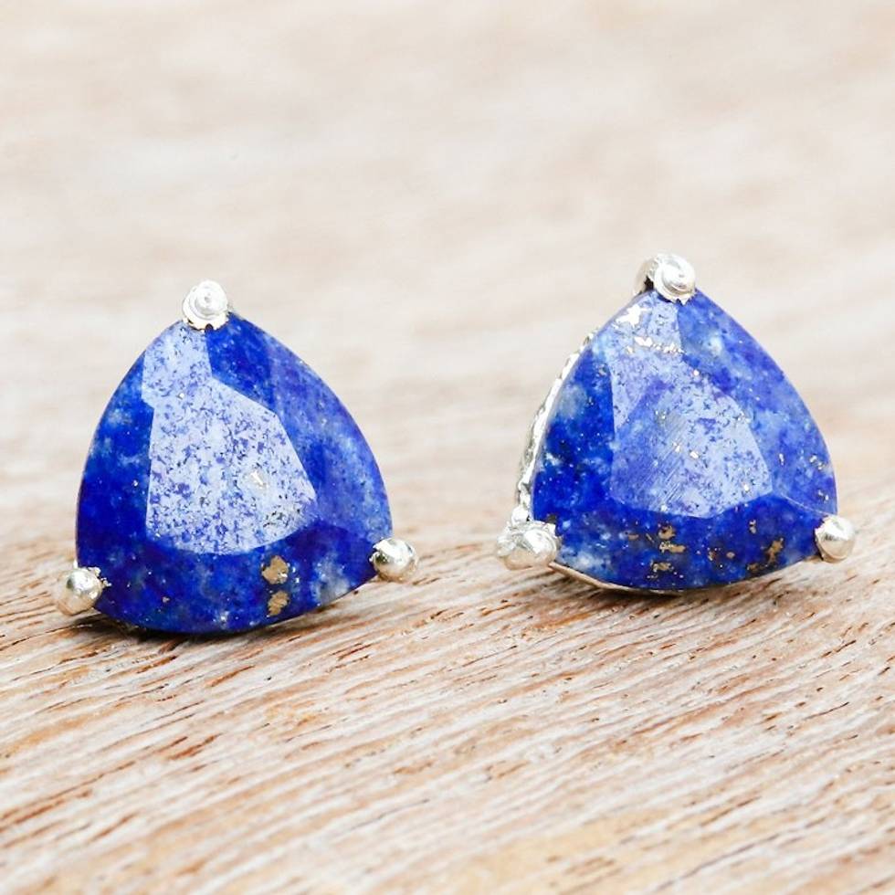 Faceted Lapis Lazuli and Sterling Silver Stud Earrings 'Winter Shine'