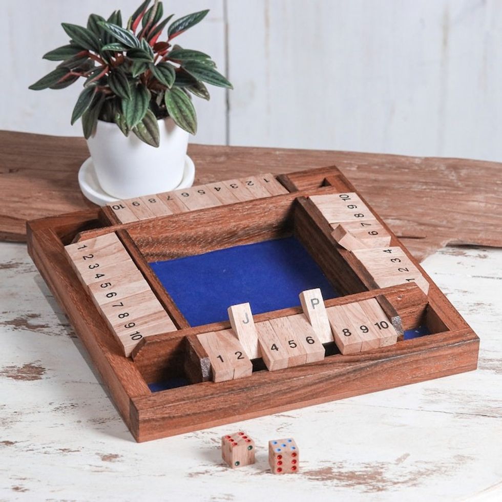 Handcrafted Rain Tree Wood Shut the Box Game from Thailand 'Shut The Box'