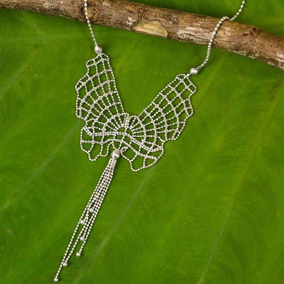 Sterling Silver Butterfly Necklace Artisan Crafted Jewelry 'Moonlight Butterfly'
