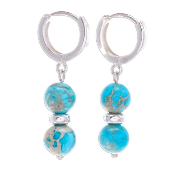 Alternate image for Sterling Silver Beaded Dangle Earrings with Turquoise Gems Shining Peace