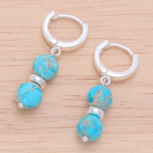 Alternate image for Sterling Silver Beaded Dangle Earrings with Turquoise Gems Shining Peace