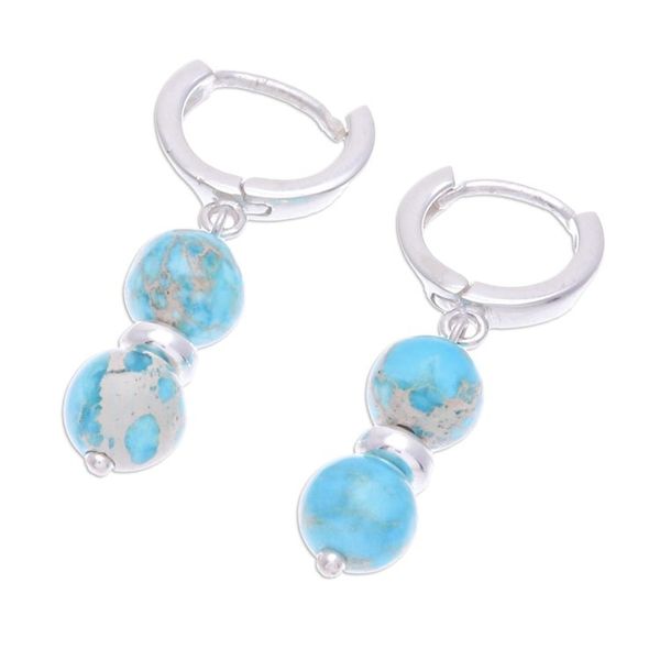 Alternate image for Sterling Silver Beaded Dangle Earrings with Turquoise Gems Shining Peace