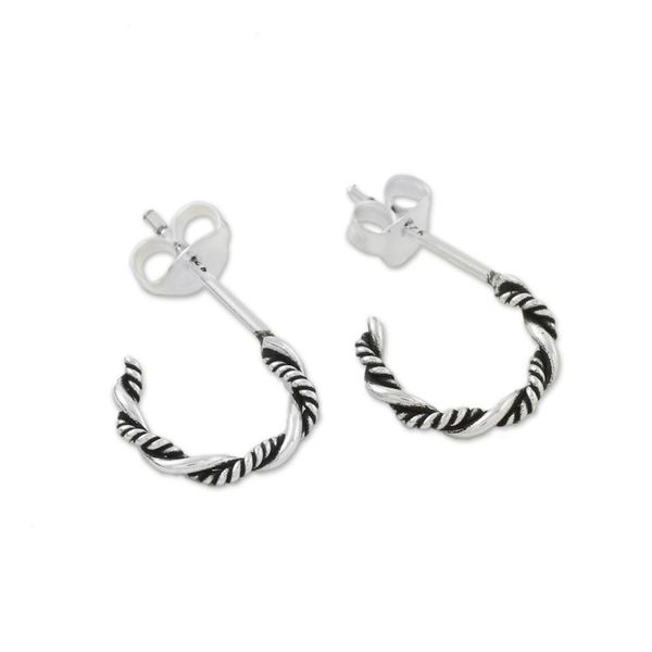 Alternate image for Sterling Silver Half Hoop Earrings with a Combination Finish Light and Dark