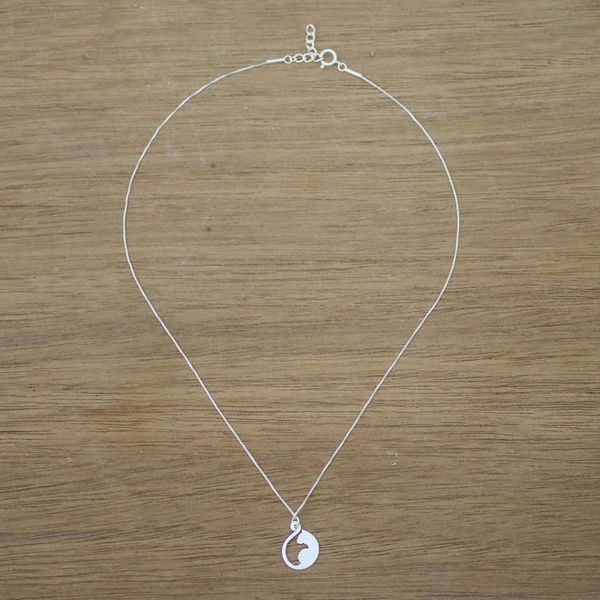 Alternate image for Handmade Sterling Silver Cat Pendant Necklace from Thailand Graceful Feline