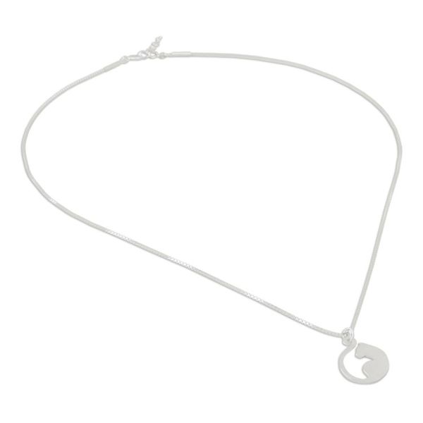 Alternate image for Handmade Sterling Silver Cat Pendant Necklace from Thailand Graceful Feline
