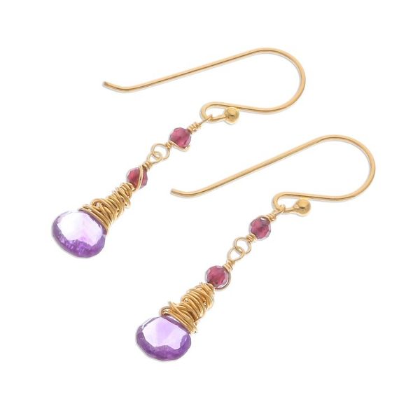 Alternate image for Gold Plated Amethyst and Garnet Dangle Earrings Lavender Bliss