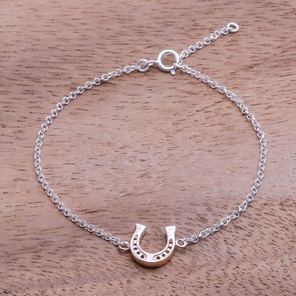 Alternate image for Rose Gold Accented Sterling Silver Horseshoe Bracelet Horseshoe Gleam