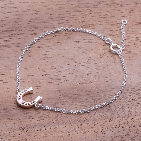 Alternate image for Rose Gold Accented Sterling Silver Horseshoe Bracelet Horseshoe Gleam