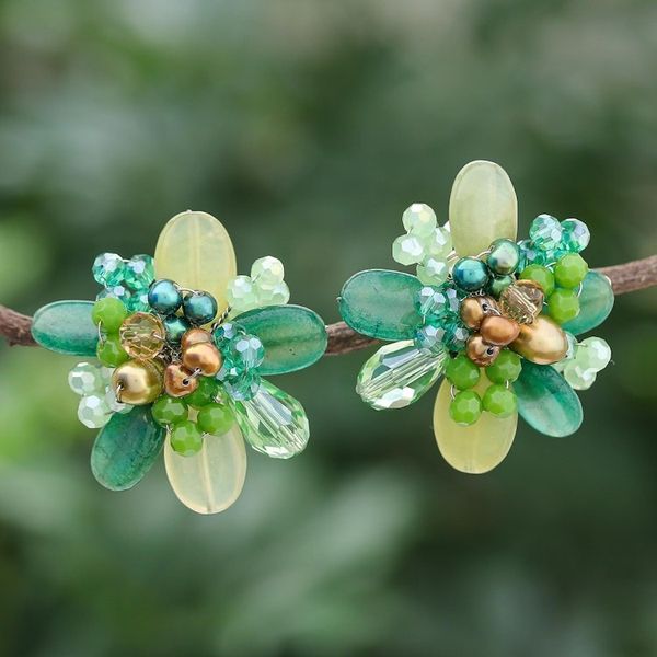 Alternate image for Quartz and Cultured Pearl Cluster Clip-On Earrings Solaris in Green