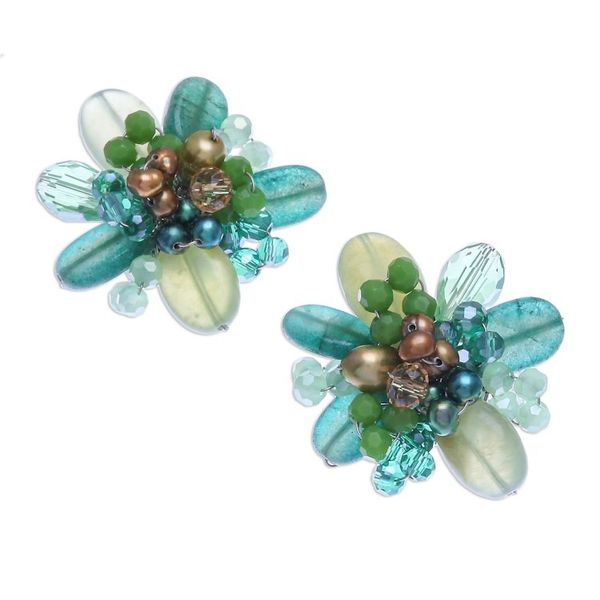 Alternate image for Quartz and Cultured Pearl Cluster Clip-On Earrings Solaris in Green