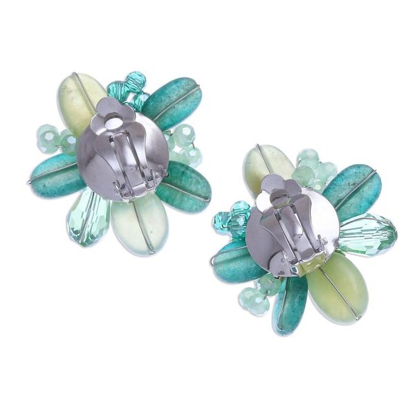 Alternate image for Quartz and Cultured Pearl Cluster Clip-On Earrings Solaris in Green