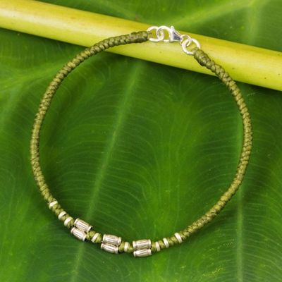 Alternate image for 950 Silver Accent Wristband Bracelet from Thailand Bamboo Bracelet in Olive
