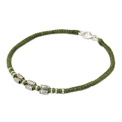 Alternate image for 950 Silver Accent Wristband Bracelet from Thailand Bamboo Bracelet in Olive