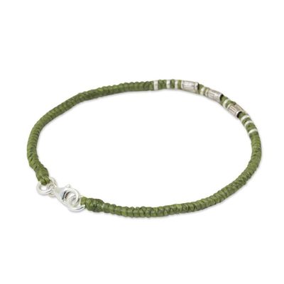 Alternate image for 950 Silver Accent Wristband Bracelet from Thailand Bamboo Bracelet in Olive