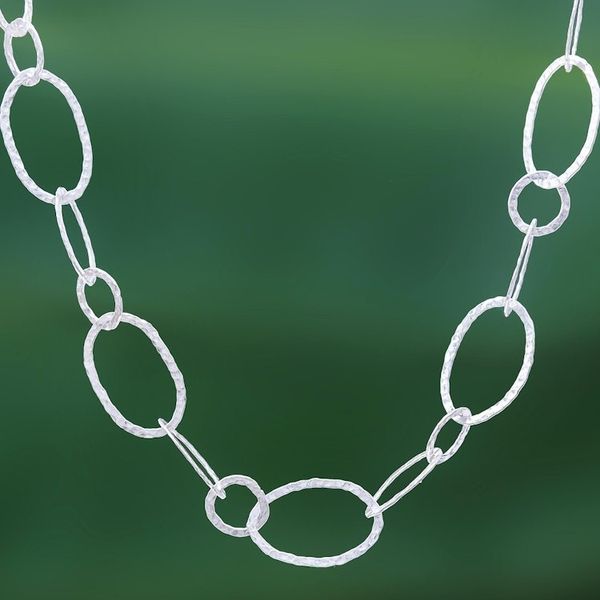 Alternate image for Extra Long 950 Silver Hammered Link Necklace Lanna Links