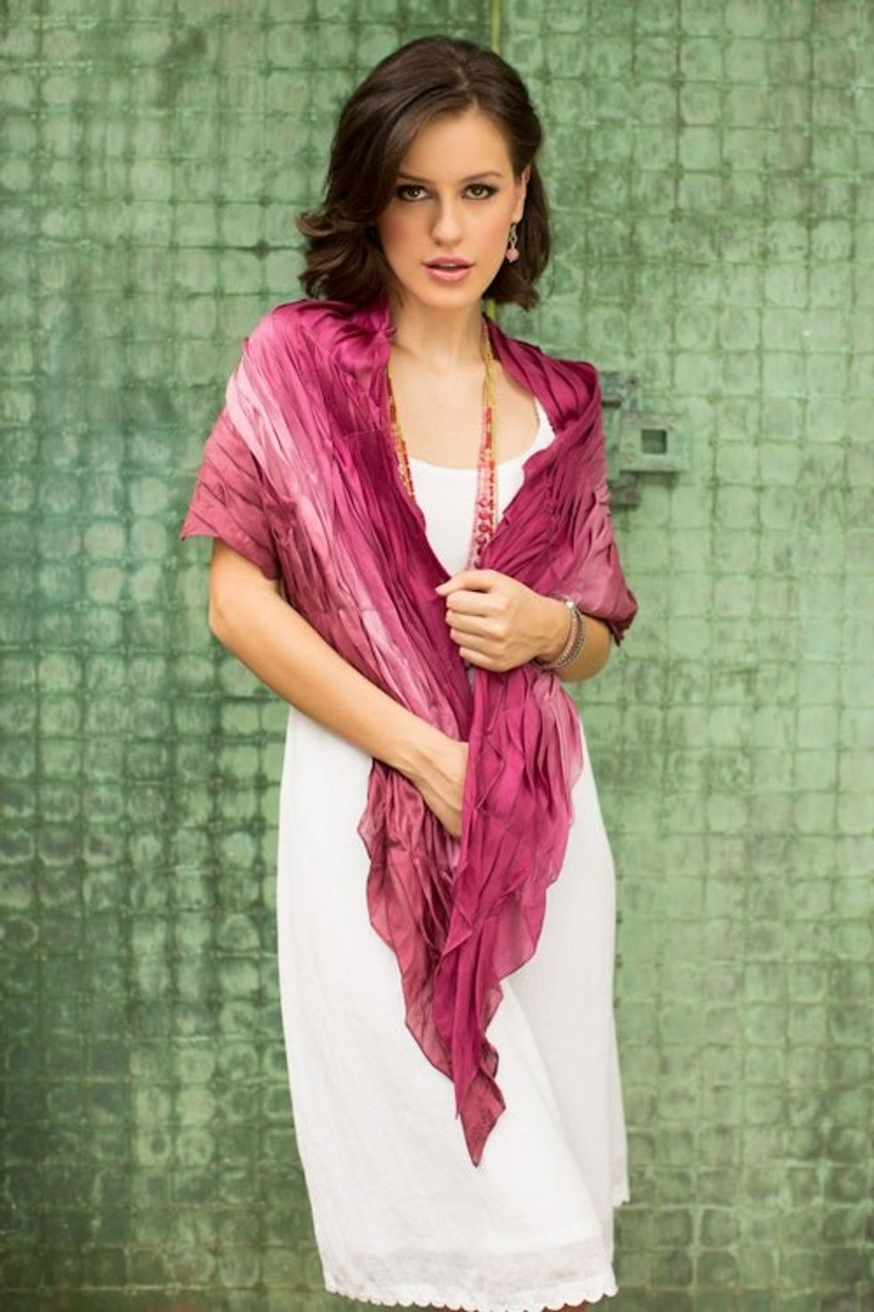 Pleated Ombre Silk Scarf 'Rose Magnificence'
