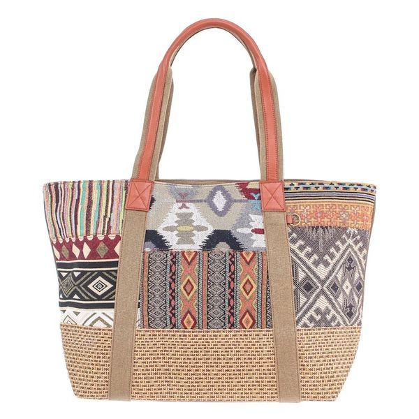 Alternate image for Cotton Patchwork and Leather Trim Shoulder Bag Happy Journey in Yellow