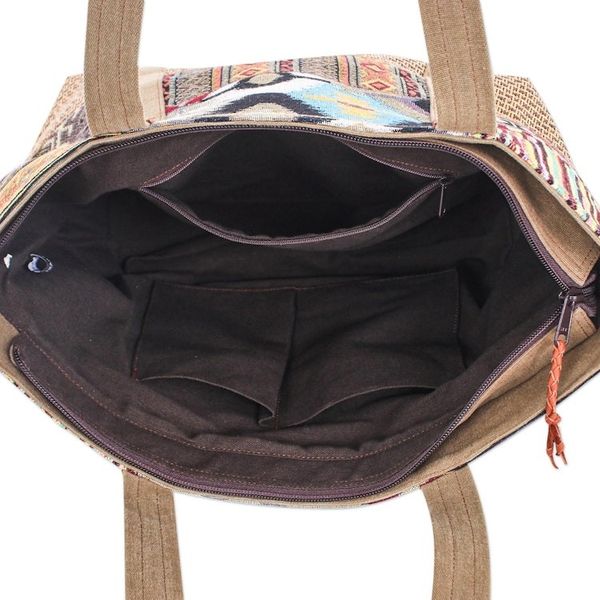 Alternate image for Cotton Patchwork and Leather Trim Shoulder Bag Happy Journey in Yellow