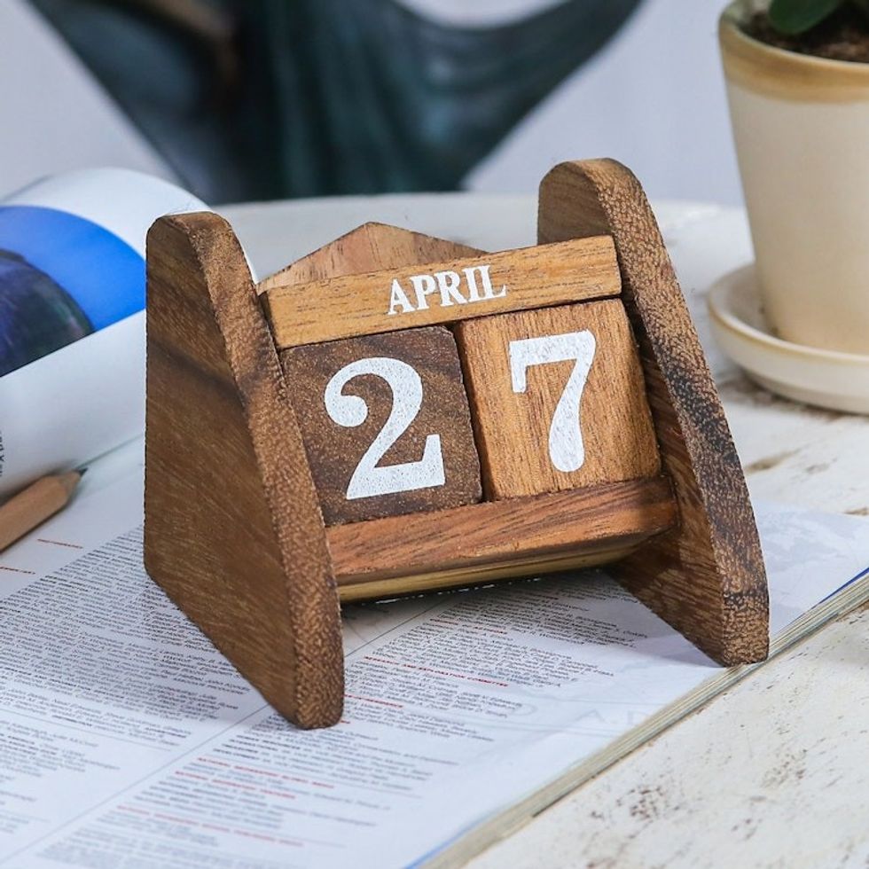 Hand Made Wood Decorative Desk Calendar from Thailand 'Time Catcher'