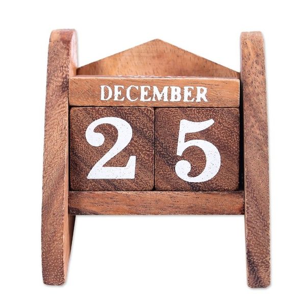 Alternate image for Hand Made Wood Decorative Desk Calendar from Thailand Time Catcher
