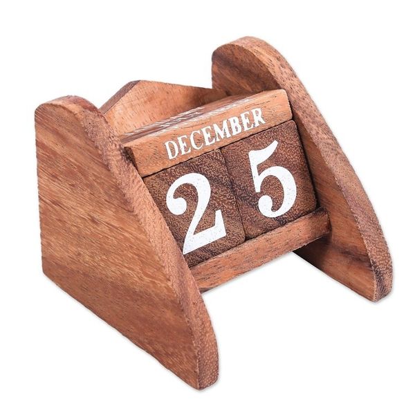 Alternate image for Hand Made Wood Decorative Desk Calendar from Thailand Time Catcher