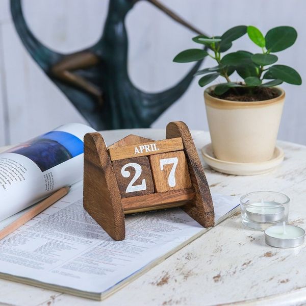 Alternate image for Hand Made Wood Decorative Desk Calendar from Thailand Time Catcher