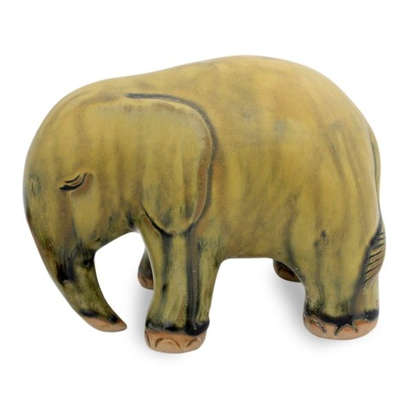 Alternate image for Mottled Yellow Celadon Ceramic Figurine Yellow Elephant