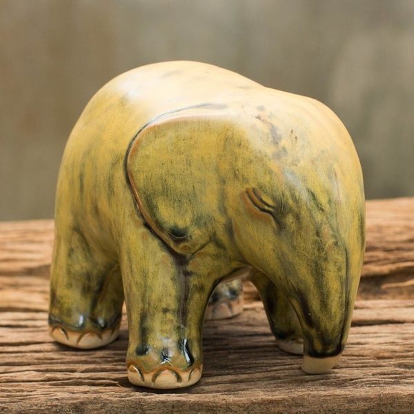 Alternate image for Mottled Yellow Celadon Ceramic Figurine Yellow Elephant