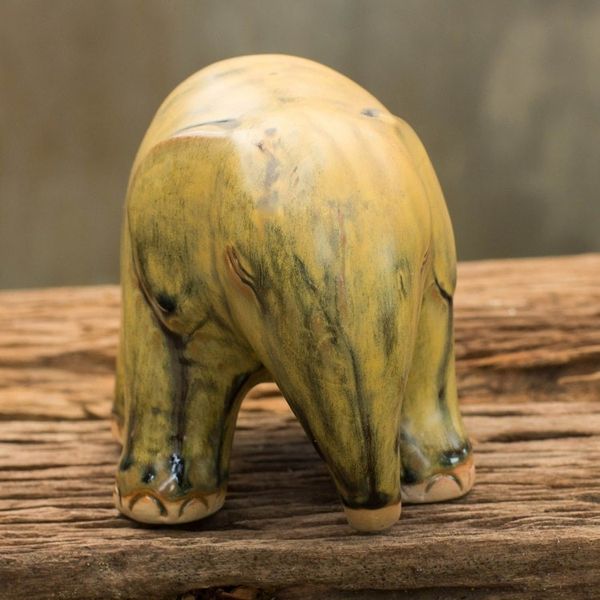 Alternate image for Mottled Yellow Celadon Ceramic Figurine Yellow Elephant