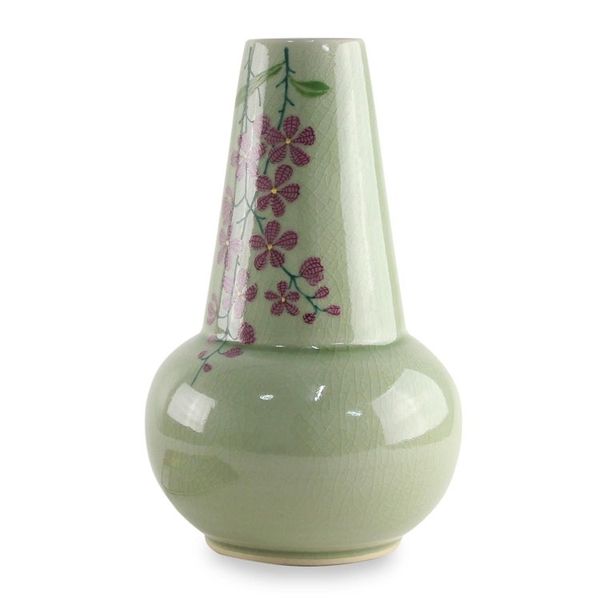 Alternate image for Hand Crafted Celadon Ceramic Floral Vase from Thailand Hanging Flowers