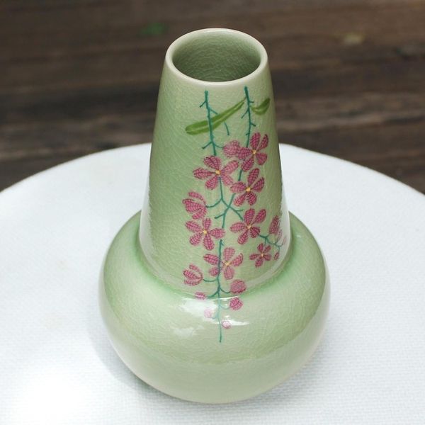 Alternate image for Hand Crafted Celadon Ceramic Floral Vase from Thailand Hanging Flowers