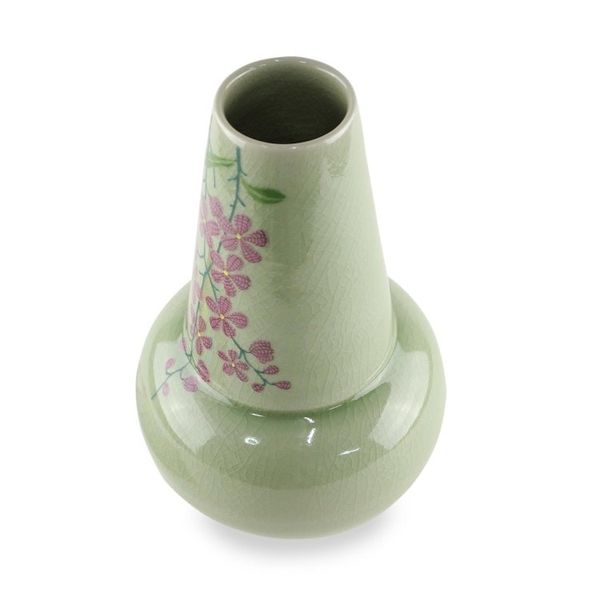 Alternate image for Hand Crafted Celadon Ceramic Floral Vase from Thailand Hanging Flowers
