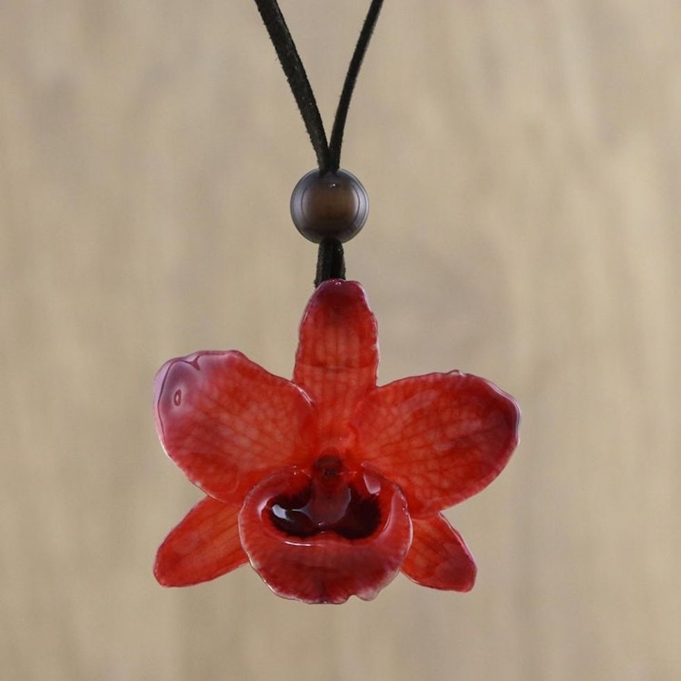 Adjustable Natural Orchid Necklace in Ruby from Thailand 'Natural Feeling in Ruby'