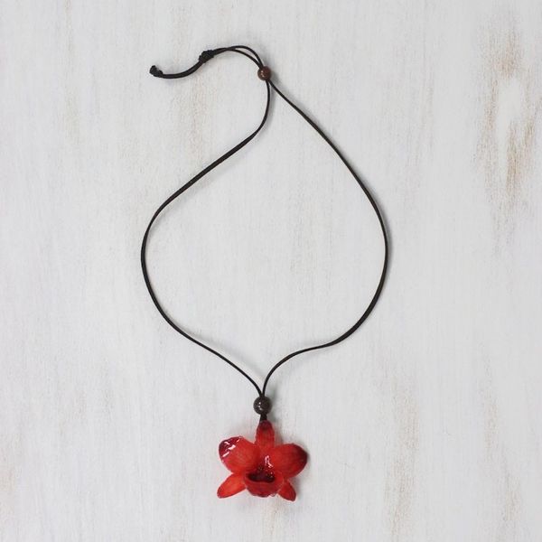 Alternate image for Adjustable Natural Orchid Necklace in Ruby from Thailand Natural Feeling in Ruby