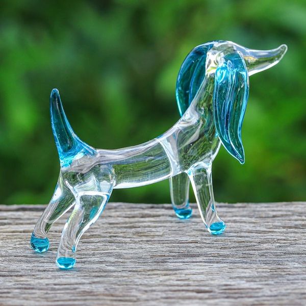 Alternate image for Handblown Light Blue Glass Dachshund Dog Figurine Peace Dachshund