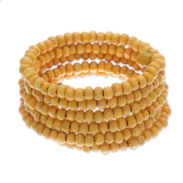 Alternate image for Yellow Beaded Wood Wrap Bracelet with Bells 1 In Sunshine Spin
