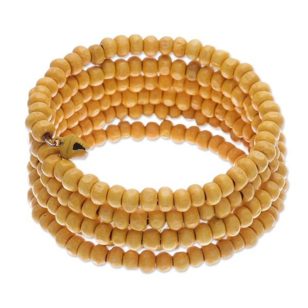 Alternate image for Yellow Beaded Wood Wrap Bracelet with Bells 1 In Sunshine Spin