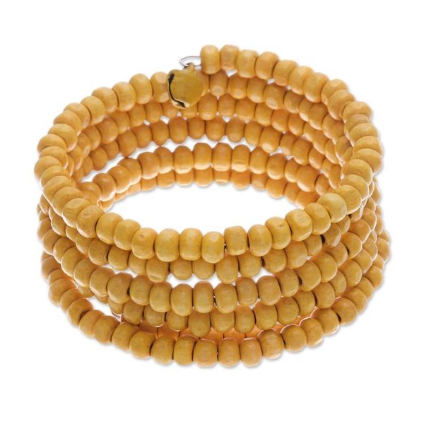 Alternate image for Yellow Beaded Wood Wrap Bracelet with Bells 1 In Sunshine Spin