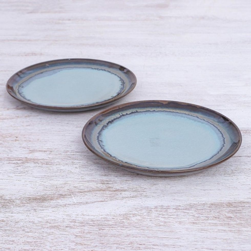 Hand Made Indigo Ceramic Salad Plates Pair 'Blue Crush'