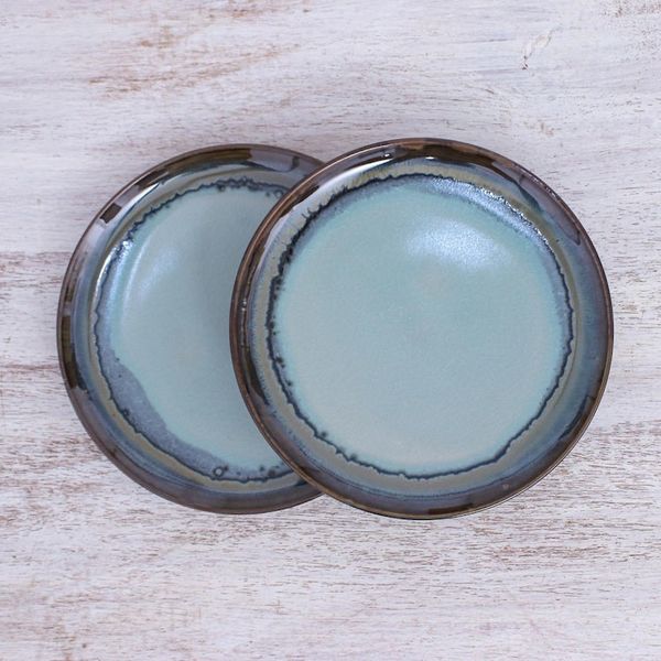 Alternate image for Hand Made Indigo Ceramic Salad Plates Pair Blue Crush