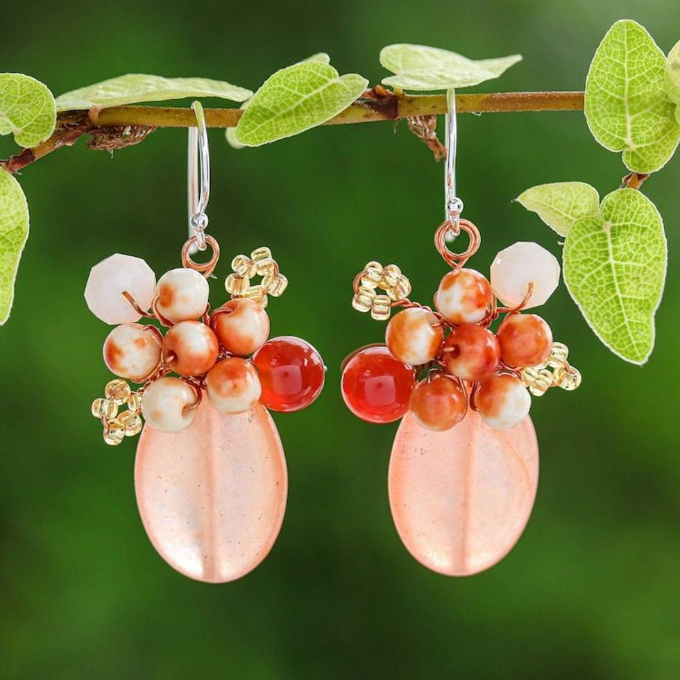Handcrafted Quartz and Calcite Thai Cluster Earrings 'Ginger Holiday Dreams'