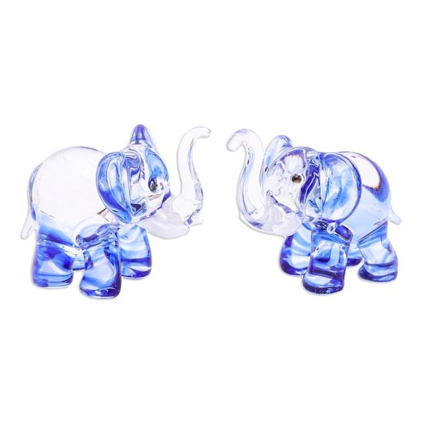 Alternate image for Pair of Blue-Toned Handblown Glass Elephant Figurines The Blue Giants