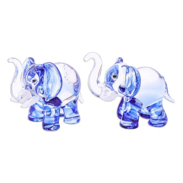 Alternate image for Pair of Blue-Toned Handblown Glass Elephant Figurines The Blue Giants