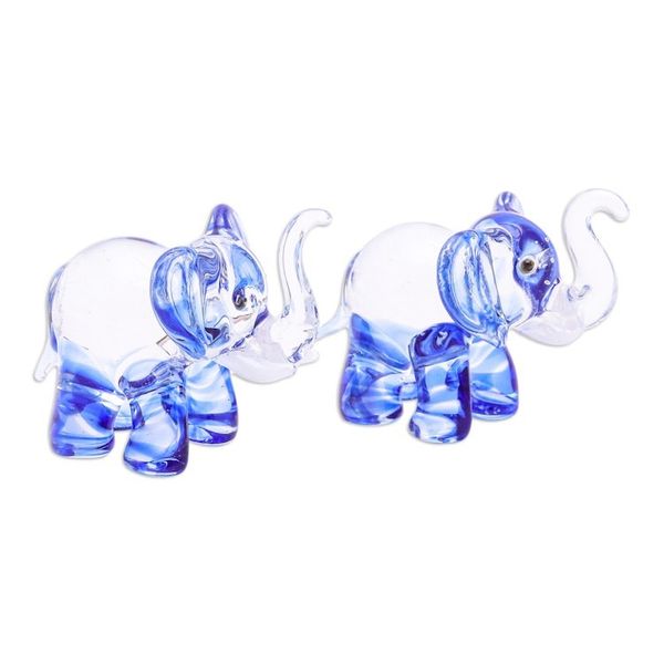 Alternate image for Pair of Blue-Toned Handblown Glass Elephant Figurines The Blue Giants