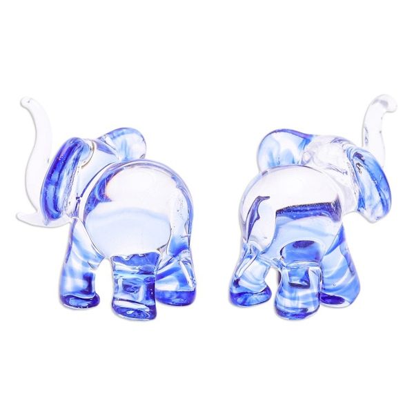 Alternate image for Pair of Blue-Toned Handblown Glass Elephant Figurines The Blue Giants