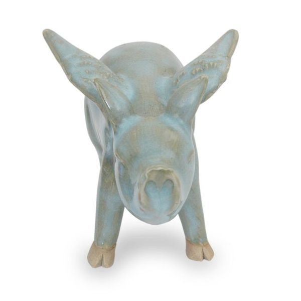 Alternate image for Handcrafted Blue Ceramic Flying Pig from Thailand Flying Blue Pig